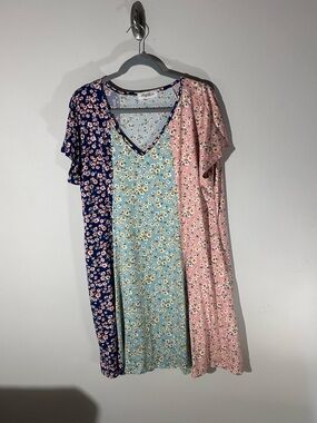 Haptics 1x cottagecore Floral Patchwork Mini Dress in Navy, Mint & Pink EUC